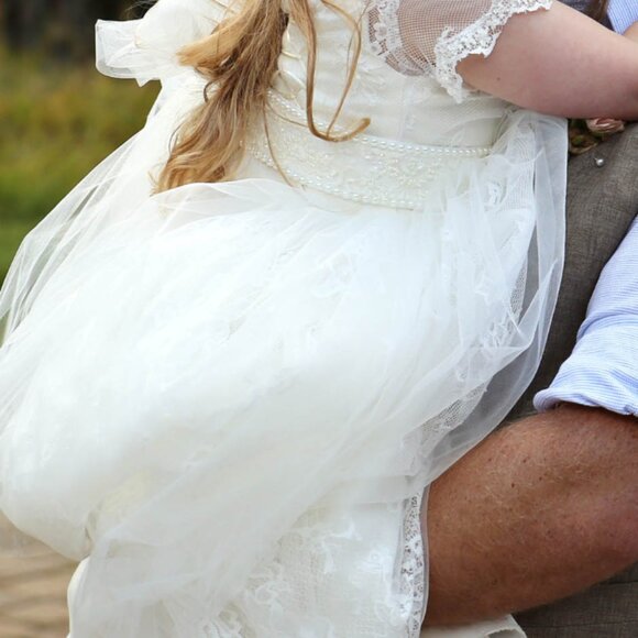 Simply Beautiful Ivory Lace and Tulle Special Occasion Dress for Girls - Picture 4 of 11